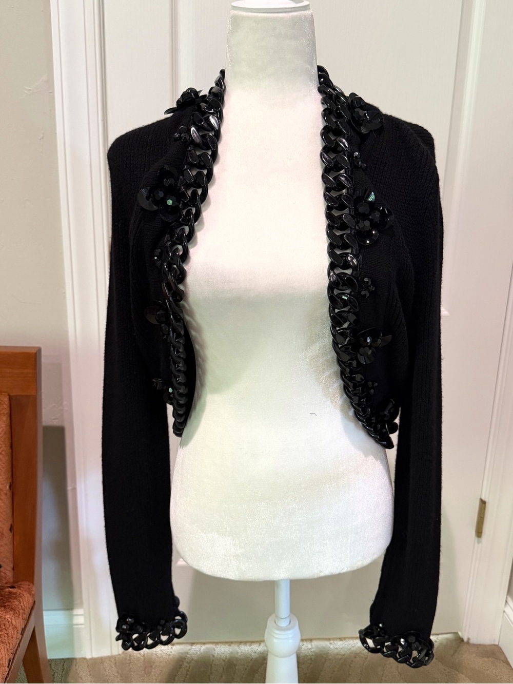 NWT Oscar De La Renta Jet Chain Embroidered Bolero